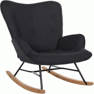 Décoshop26 - Fauteuil à bascule rocking chair en tissu noir capitonné cadre en métal et patins en bois 10_0003807 - noir métal 3000251779509