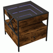 Décoshop26 - Table de chevet avec tiroir et étagère design moderne avec LED 50 x 50 x 51 cm bois d'ingénieri marron verre et métal DEC037548 - ma