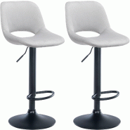 Décoshop26 - Tabourets de bar chaises haute x2 avec repose-pieds en velours gris clair piètement métallique noir 10_0004082 - gris métal 3000251920840