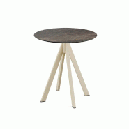Infinity table de bistrot avec piètement sable + plateau HPL Riverwashed Wood Ø70 cm
