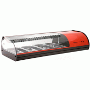Vitrine à sushi réfrigérée pour bacs GN 1/3 - acier inox, vitre galbée, éclairage LED Vitrine à sushi réfrigérée pour bacs GN 1/3 - acier inox, vitre galbée, éclairage LED