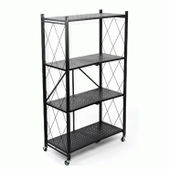 WellHome - Meuble de rangement pliable à 4 niveaux avec roulettes, noir - 71 x 34 x 125 cm - noir métal WH16916
