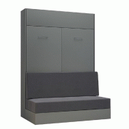 ARMOIRE LIT ESCAMOTABLE DYNAMO SOFA CANAPÉ GRIS MAT ET MICROFIBRE GRIS COUCHAGE 140*200