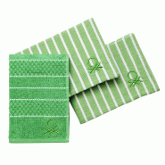Benetton - Set 3pc Serviette de Table et Torchon de Cuisine (1pc Torchon Éponge 50x50cm + 2pc Serviettes de Table) 100% Coton VertCoton - vert BE245