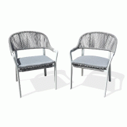 DCB GARDEN Lot de 2 fauteuils de jardin empilables en aluminium blanc - ABELLA - 3700917637081