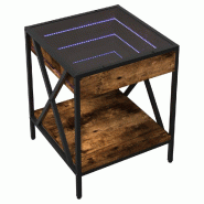 Décoshop26 - Table de chevet avec étagère design moderne avec LED 40 x 40 x 49 cm bois d'ingénierie marron verre et métal DEC037542 - marron mét