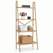 Helloshop26 - Bibliothèque échelle 60 x 35,5 x 148 cm avec dispositif anti-basculement ambiance rustique en bambou naturel 20_0014999 - 3000228576681