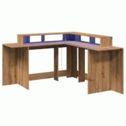 Helloshop26 - Bureau table poste de travail meuble d'ordinateur informatique étude avec lumières LED chêne artisanal bois 02_0023416 - 3000214313542 Helloshop26 - Bureau table poste de travail meuble d'ordinateur informatique étude avec lumières LED chêne artisanal bois 02_0023416 - 3000214313542