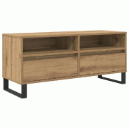 Helloshop26 - Meuble TV rectangulaire moderne avec tiroir et étagère 100 x 34,5 x 44,5 cm en bois chêne artisanal 02_0052746 - Bois massif 30002375