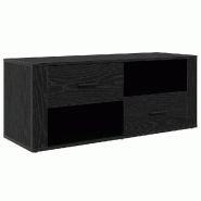 Helloshop26 - Meuble TV rustique avec rangement 100 x 35 x 40 cm finition mate en bois d'ingénierie noir 02_0052692 - noir Bois massif 3000237546125