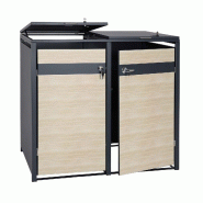 Mendler Habillage pour 2 poubelles HWC-J82, Box pour poubelles, extensible, métal 50kg, anthracite ~ aspect bois de hêtre marron clair - marron mét