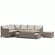 RATTATAN Salon de jardin en rotin synthétique, canapé d’angle, table avec plateau en verre et 3 assises, élégant, confortable pour terrasse, jar_0