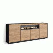 SKRAUT HOME Buffet salon et cuisine, 207x80x37 cm, 4 Portes, Cheminée électrique, Chêne et noir - beige Bois manufacturé 703_11
