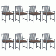 VidaXL Chaises De Jardin Et Coussins Lot De 8 Bois Acacia Solide Gris - gris 8720286508497