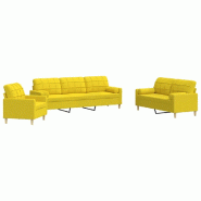 VidaXL Ensemble de canapés 3 pcs coussins décoratifs jaune clair tissu Modèle Oural - 3278308
