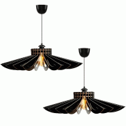 WellHome - Lot de 2 lampes de plafond de 45 cm, motif marguerite noire - noir Bois massif WH1109