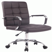 Décoshop26 - Chaise de bureau sur roulettes coutures décoratives carrées accoudoirs en PVC marron et métal chromé 10_0002467 - marron métal 3000