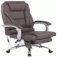 Décoshop26 - Fauteuil de bureau ergonomique fonction massage avec repose-pieds extensible accoudoirs véritable cuir marron et métal 10_0006986 - ma