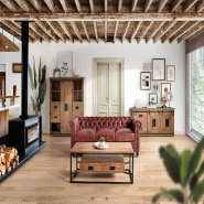 GINER Y COLOMER SL Canapé 3 places Chester Sarin en cuir 72 cm x 200 cm x 85 cm - marron fourrure 6131