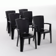 RATTATAN Set de 6 chaises monobloc en polypropylène avec fibre de verre, effet rotin, empilables pour extérieur et jardin, bar et restaurant - Diana
