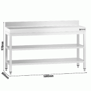 Table Inox de travail Premium avec Dosseret et 2 Étagères - Profondeur 800 mm - 1600 Table Inox de travail Premium avec Dosseret et 2 Étagères - Profondeur 800 mm - 1600
