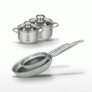 Batterie de cuisine avec 2 poêles 24/28 cm et 2 faitouts 12/14 cm en inox et aluminium sans PFAS Elo Collection Relief Solution Brillant - gris 31762