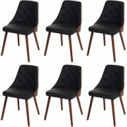 Décoshop26 - Lot de 6 chaises de salle à manger capitonné design chic en bois noyer et assise en synthétique noir CDS04668 - noir 3000646969607 Décoshop26 - Lot de 6 chaises de salle à manger capitonné design chic en bois noyer et assise en synthétique noir CDS04668 - noir 3000646969607