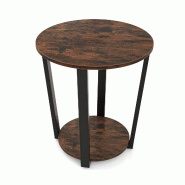 Helloshop26 - Table d'appoint ronde à 2 niveaux 50 x 50 x 56,5 cm espace de rangement design industriel en bois d'ingénierie marron 20_0013875 - mar