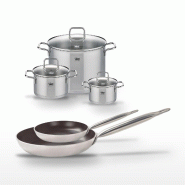 Lot Poêles 24/32 cm avec revêtement céramique sans PFAS et Faitouts 16/20/26 cm Elo Bistro Line Citrin - gris 3176239968538