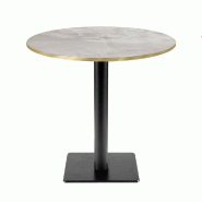 RestooTab - Table Milan T Ø70cm décor marbre perla chants couleur laiton - blanc fonte TB-MIT-R70M-MB.PERL-LAI