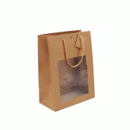 Sac kraft brun avec fenêtre poignées papier 22x11x28 cm - par 12