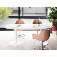 Table de réunion ovale Pop Panel - bois mélaminé blanc - Dimensions 180x90 ou 210x100 cm - Piètement tulipe en acier