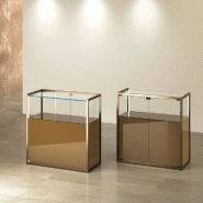 Vitrine T-Métal comptoir 95x45xH95cm-2 bandes LED partie laquée H62cm - bronze