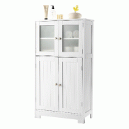 COSTWAY Armoire salle de bain blanche 4 portes vitrées, étagère réglable, meuble polyvalent bois pour bain, entrée, bureau - blanc Bois manufactu
