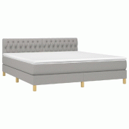 Décoshop26 - Cadre de lit LED avec sommier tête de lit matelas 180x200 cm tissu gris clair TDL0208511 - gris 3001544082726