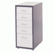 Décoshop26 - Caisson à roulettes en acier 5 tiroirs 69x28x41 cm gris foncé et blanc avec extension totale et porte-étiquettes 04_0010815 - blanc a