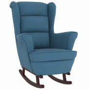 Décoshop26 - Fauteuil à bascule et pieds en bois massif d'hévéa en velours bleu extra confort DEC029148 - bleu Bois massif 3000257232091