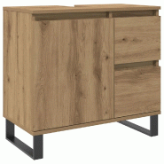 Helloshop26 - Armoire de lavabo industrielle design peu encombrant 65 x 33 x 60 cm finition mate en bois d'ingénierie chêne 02_0051110 - Bois massif