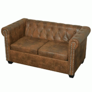 Helloshop26 - Canapé chesterfield 2 places cuir artificiel marron  02_0019063 - marron Bois massif 3000949888001
