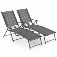 Helloshop26 - Lot de 2 chaises longues pliantes 155-189 x 64 x 65-102 cm dossier inclinable 6 positions style contemporain en métal 20_0011301 - 3000 Helloshop26 - Lot de 2 chaises longues pliantes 155-189 x 64 x 65-102 cm dossier inclinable 6 positions style contemporain en métal 20_0011301 - 3000
