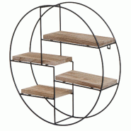 Mendler Etagère murale HWC-K76, Etagère suspendue, 4 étagères Métal massif-bois industriel 45x45x11cm ~ naturel - beige Bois massif 98613