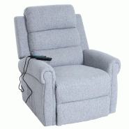 Mendler Fauteuil TV HWC-K63, Fauteuil de relaxation, fonction de couchage aide à la montée fonction de massage chauffage, tissu/textile ~ gris clair