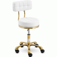 Physa - Physa Physa GELA White Tabouret à roulettes avec Dossier 150 kg Blanc/doré Hauteur réglable 47-61 cm - 4062859191212_0