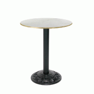RestooTab - Table Versailles Ø60cm décor marbre paros chants couleur laiton - blanc fonte TB-VRS-R60M-MB.PAR-LAI