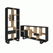 SKRAUT HOME Étagère Bibliothèque, 174x67x31, Design industriel, Noir et chêne - noir Bois manufacturé 607_11