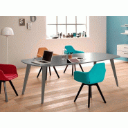 Table de réunion tonneau Elvira - design laqué - pieds acier ou bois - L240 x P120 x H75 cm