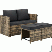 TecTake GmbH tectake Ensemble salon en rotin 2 en 1 Monopoli, canapé et ensemble de sièges  Marron Naturel - marron multi-matériau 406476