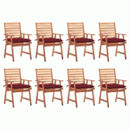 VidaXL Chaises à Manger D Extérieur Lot De 8 Et Coussins Acacia Massif - rouge Bois massif 3078398