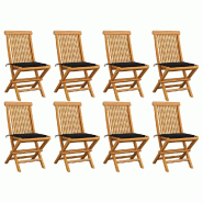 VidaXL Chaises De Jardin Et Coussins Noir Lot De 8 Bois De Teck Massif - noir 3072924