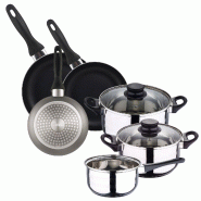 WellHome - Batterie de cuisine 5pc en acier inoxydable avec Ensemble de 3 poêles Ø16/20/24 en aluminium pressé gris métallisé - multi-matériau PK8119